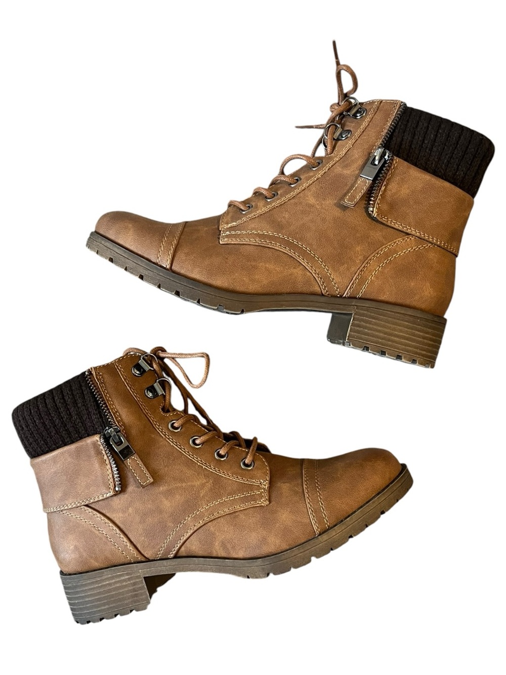 Denver Hayes Brown Faux Leather Combat Boots